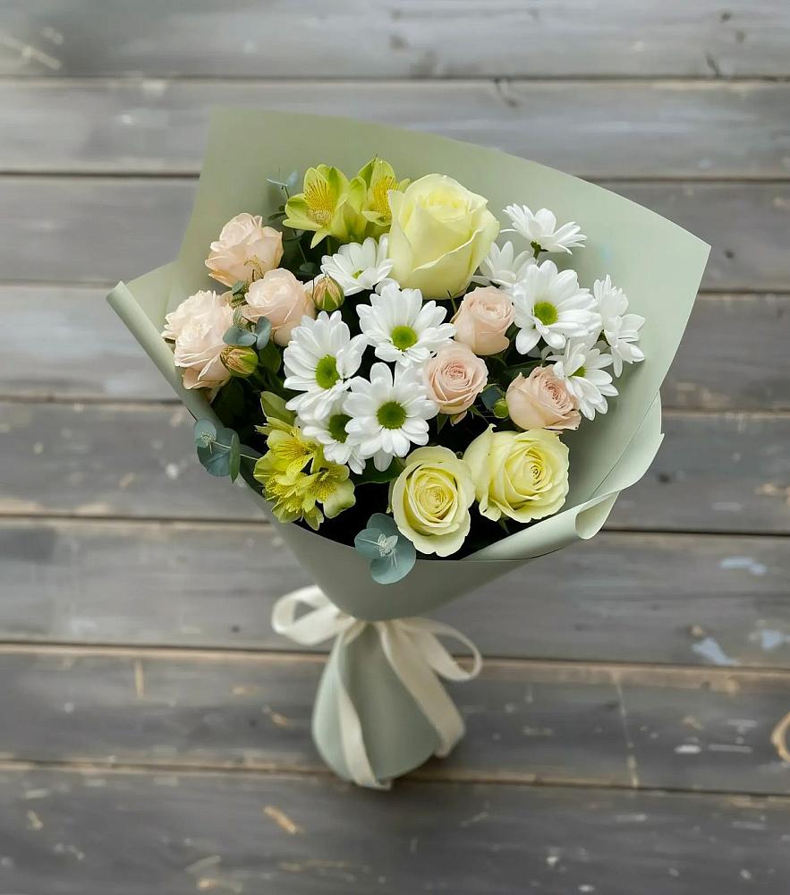 Букет цветов из: Альстромерии, Розы и Хризантемы в Ульяновке