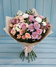 Букет цветов из:  Хризантемы, Розы и Альстромерии в Ульяновке