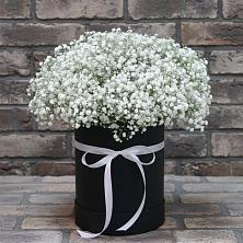 Цветочная композиция из Гипсофила в шляпной коробке в Ульяновке